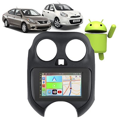 Kit Multimídia March Versa (2011-2013) 7" Polegadas 2-32Gb GPS TV Android-Auto CarPlay Comando de voz Google Siri