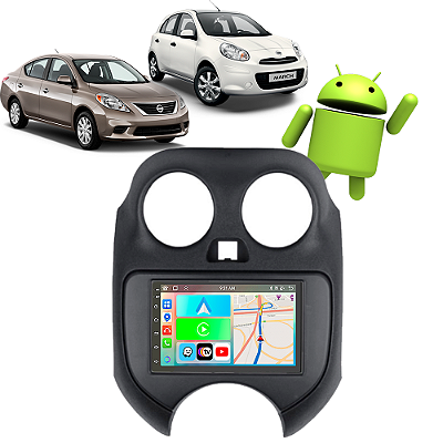 Kit Multimídia March Versa (2011-2013) 7" Polegadas 2-32Gb GPS TV Android-Auto CarPlay Comando de voz Google Siri
