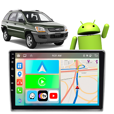 Kit Multimídia Kia Sportage 2006-2010 9” Carplay Android Auto GPS TV Online Google Siri + Câmera de Ré