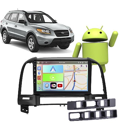 Kit Multimídia Santa Fé 2006-2012 9” Carplay Android Auto GPS Integrado TV Online Assistente de Voz (Google/Siri)