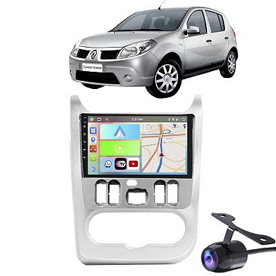 Kit Multimídia 9” Sandero 2007-2011 Carplay Android Auto GPS TV Online Câmera de Ré Assistente Google/Siri