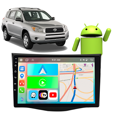 Kit Multimídia 9” Toyota Rav4 2006-2012 Carplay Android Auto GPS TV Online Câmera de Ré Assistente Google/Siri