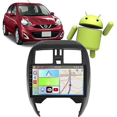 Kit Multimídia Versa March 2014-2020 9” Carplay Android Auto GPS TV Online Google Siri + Câmera de Ré
