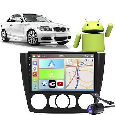 Kit Multimídia Carplay Android Auto 9” Bmw 118 120 130 Serie 1 (2008-2012) Google Assistente Siri Câmera de Ré