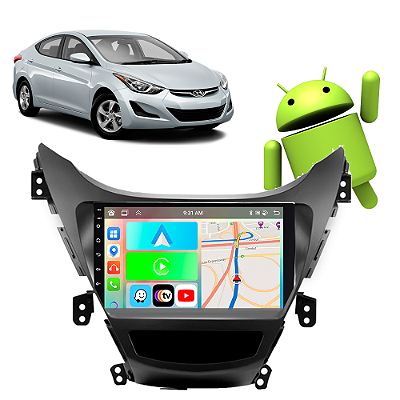 Kit Multimídia Carplay Android Auto 9” Elantra 2010-2013 GPS TV Online Google Assistente Siri Câmera de Ré
