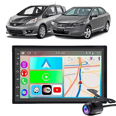 Kit Multimídia Honda Fit City (2004-2014) 7" Polegadas 2-32Gb GPS TV Android-Auto CarPlay Comando de voz Google Siri