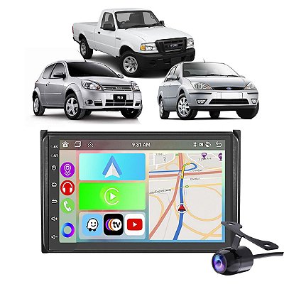Kit Multimídia Ford Ka Focus Escort Ranger F-250 7" Polegadas 2-32Gb GPS TV Android-Auto CarPlay Comando de Voz