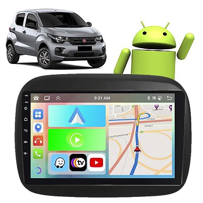 Kit Multimídia Carplay Android Auto 9” Mobi 2018-2023 GPS TV Online Google Assistente Siri Câmera de Ré