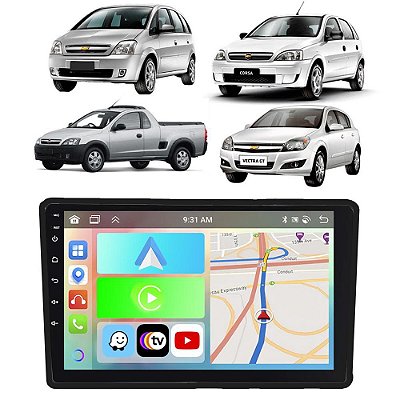 Kit Multimídia Corsa Montana Vectra Meriva 2002-2012 9” Carplay Android Auto Google Siri + Câmera de Ré
