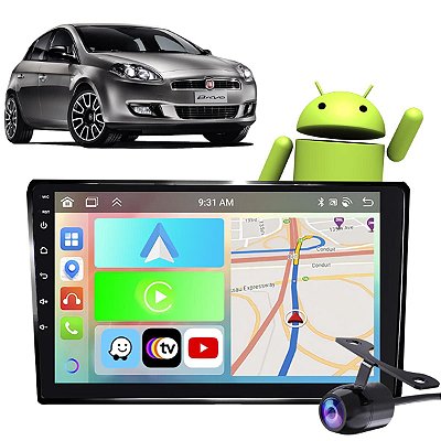 Kit Multimídia 9” Carplay Android Auto Bravo 2011-2016 GPS TV Online Assistente de Voz Câmera de Ré