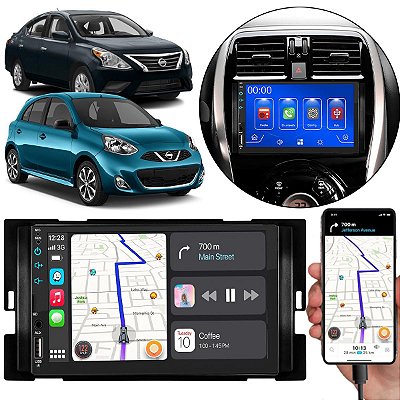 Kit Multimidia Android-Auto Carplay March Versa 2014-2020 7" MP5 + Câmera de Ré