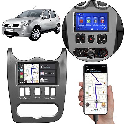 Kit Multimidia Android-Auto Carplay Sandero 2007- 2011 7" MP5 + Câmera de Ré