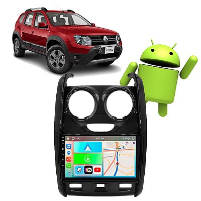 Kit Multimídia Carplay Android Auto 9” Duster 2014-2019 GPS TV Online Google Assistente Siri Câmera de Ré