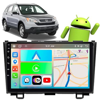 Kit Multimídia 9” CRV 2007-2011 Carplay Android Auto GPS TV Online Câmera de Ré Assistente Google/Siri