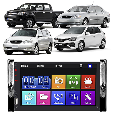 Kit Multimídia Mp5 COROLLA ETIOS HILUX 2003-2011 7” Android IOS USB SD Bluetooth Rádio FM