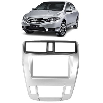 Moldura 2 Din Honda City 2009-2014 Ar Digital Preto/Prata Padrão Japonês/Chinês