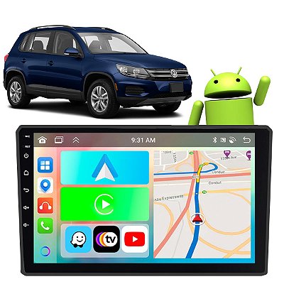 Kit Multimídia Carplay Android Auto 9” Tiguan (2009-2017) GPS TV Online Google Assistente Siri Câmera de Ré