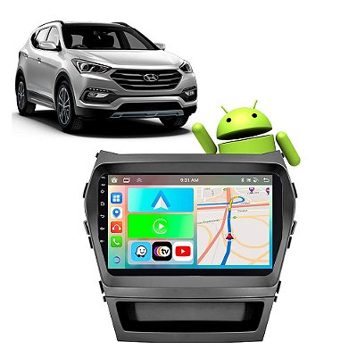 Kit Central Multimídia 9" Android CarPlay Santa Fé 2014-2019 WiFi GPS + Câmera