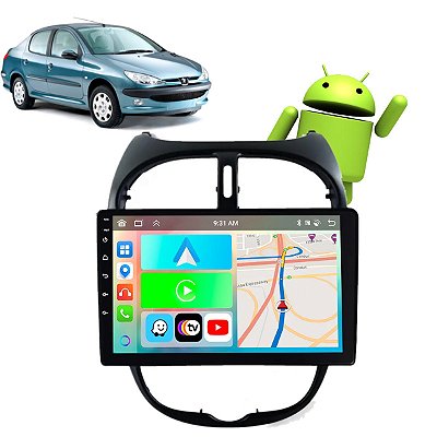 Kit Central Multimídia Android 9" Peugeot 206 2000-2010 CarPlay WiFi GPS + Câmera