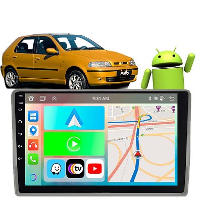 Kit Multimídia Android CarPlay 9" Polegadas Fiat Palio 2001-2013 GPS WiFi + Câmera