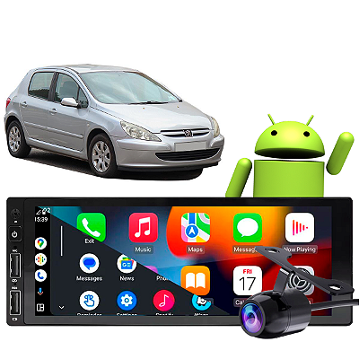 Kit Central Multimidia 1 Din Android Peugeot 307 2002-2012 GPS Google Siri CarPlay + Câmera de Ré