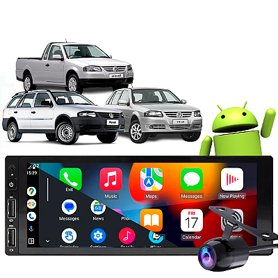 Kit Central Multimidia 1 Din Android Gol Parati Saveiro G4 2005-2008 GPS Google Siri CarPlay + Câmera de Ré