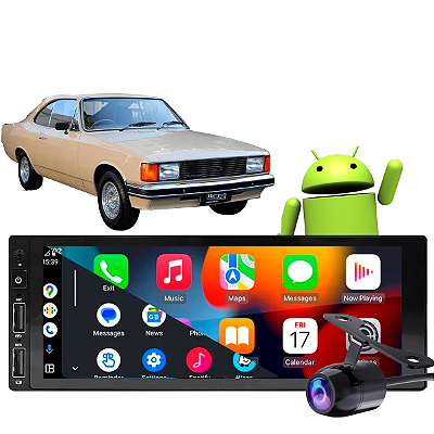 Kit Central Multimidia 1 Din Android Opala 1980-1992 2/32GB GPS WiFi CarPlay + Câmera de Ré