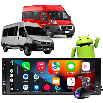 Kit Central Multimidia 1 Din Android Fiat Ducato 2006 a 2024 GPS Google Siri CarPlay + Câmera de Ré