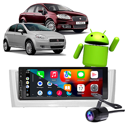 Kit Multimídia 1 Din 2-32GB Fiat Punto 2008 a 2012 Android Auto CarPlay Google Assistente + Câmera de Ré