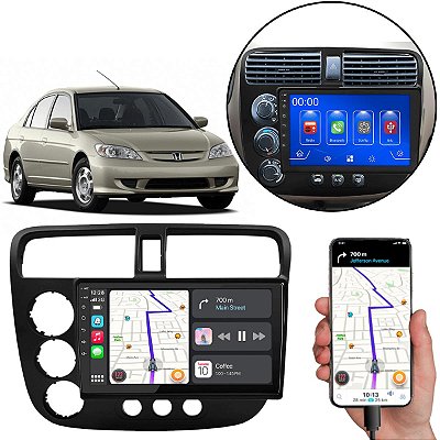 Kit Multimídia MP5 Honda Civic 2001-2006 9 Pol Android-Auto Carplay