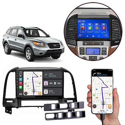 Kit Central Multimídia MP5 Santa Fé 2006-2012 9 Pol Android-Auto Carplay