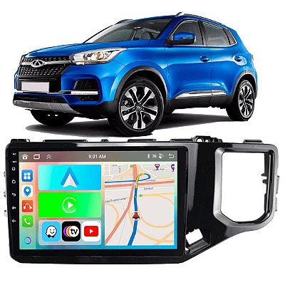 Kit Multimídia Carplay Android Auto 9” Tiggo 5X 2018-2022 GPS TV Online Google Assistente Siri Câmera de Ré