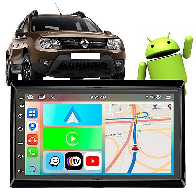 Kit Central Multimídia Android 2-32GB Duster Oroch 2014 a 2019 CarPlay + Câmera