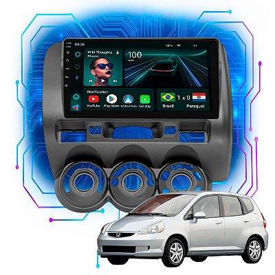 Kit Multimídia Android 9” Honda Fit 2004 a 2008 | 4GB + 64GB, CarPlay e Android Auto