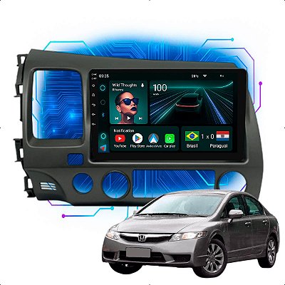 Kit Multimídia Android 9” Civic 2007 a 2011 | 4GB + 64GB, CarPlay e Android Auto