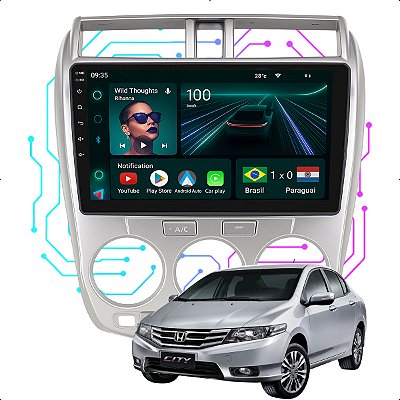 Kit Multimídia Android 9” Honda City 2009 a 2014 | 4GB + 64GB, CarPlay e Android Auto