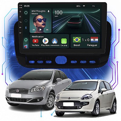 Kit Multimídia Android 9” Punto 2013-2017 Linea 2016 2017| 4GB + 64GB, CarPlay e Android Auto