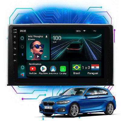 Kit Multimídia Android 9” Bmw Serie 1 116i 118i 120i 2013 a 2015 | 4GB + 64GB, CarPlay e Android Auto