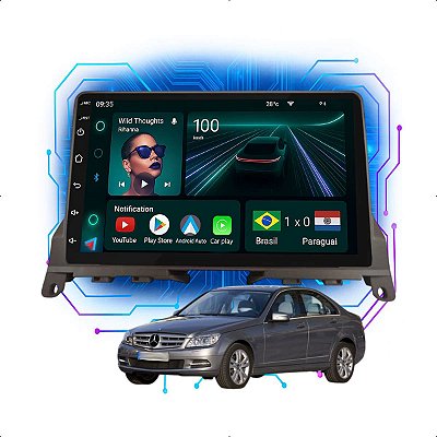 Kit Multimídia Android 9” C180 K C200 Classe C 2008-2011| 4GB + 64GB, CarPlay e Android Auto