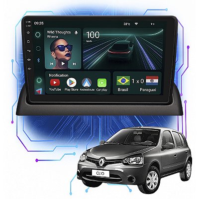 Kit Multimídia Android 9” Clio 2000-2005 | 4GB + 64GB, CarPlay e Android Auto