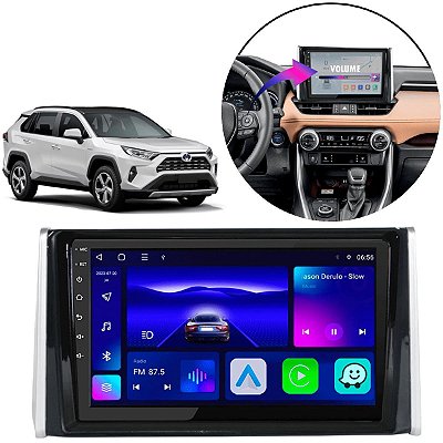 Kit Central Multimídia Android Octa-Core 4-64GB Rav4 2019-2024 + Câmera de Ré GPS