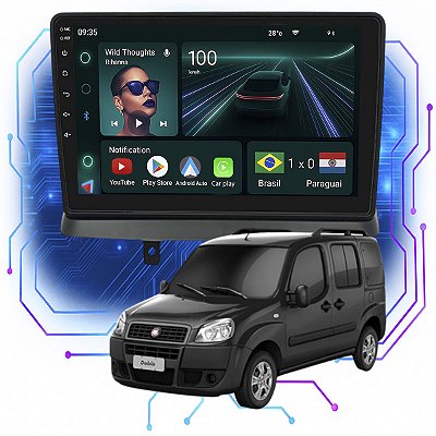 Kit Multimídia Android 9” Doblo 2000-2021 | 4GB + 64GB, CarPlay e Android Auto