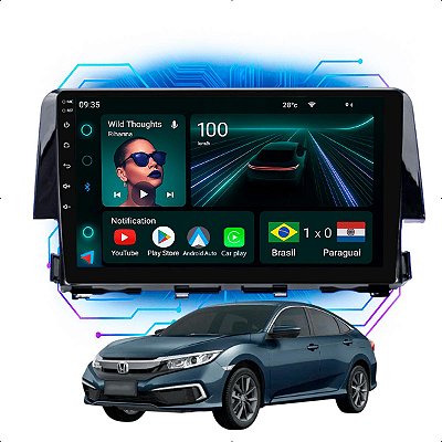 Kit Multimídia Android 9” Civic G10 2017-2021 | 4GB + 64GB, CarPlay e Android Auto