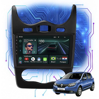 Kit Multimídia Android 9” Sandero 2012-2014 | 4GB + 64GB, CarPlay e Android Auto