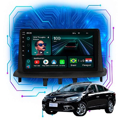 Kit Multimidia Android 4GB/64GB 9p Fluence 2008-2015 Gps Wifi + Câmera De Ré