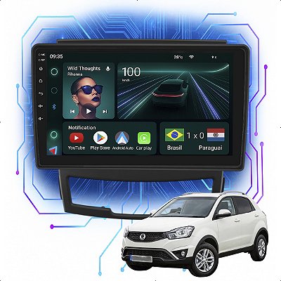 Kit Multimidia Android 4/64GB 9p Korando 2011-2012 Câmera De Ré