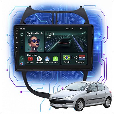Kit Multimidia Android 4GB/64GB 9" Peugeot 206 2000-2010 Gps + Câmera De Ré