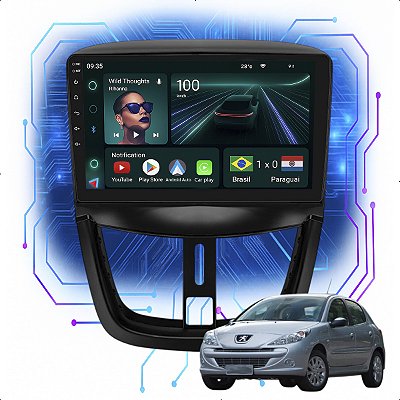 Kit Multimidia Android 4GB/64GB 9p Peugeot 207 2009-2015 Spotify + Câmera De Ré
