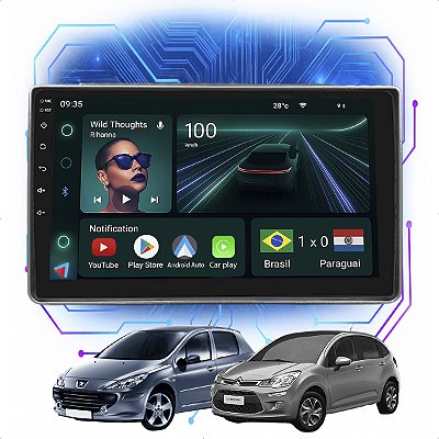 Kit Multimidia Android 4GB/64GB 9p Peugeot 307 C3 2002-2012 Android Auto + Spotify