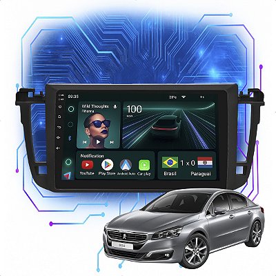 Kit Mmultimidia Android 4GB/64GB 9" Peugeot 508 2012-2014 Android Auto + Câmera De Ré
